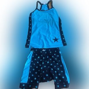 Salty Coconuts womens blue & black stars triathlon outfit top & bottoms Size S